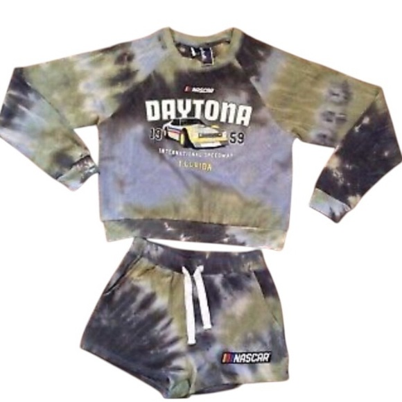 Daytona Nascar cotton blend tie dye sweats sweatshirt shorts Fall lounge set - Picture 1 of 5